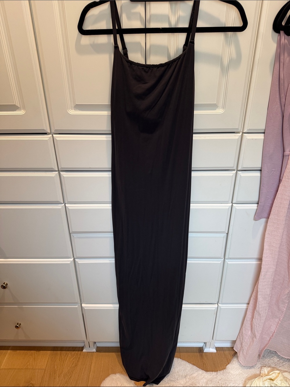 SKIMS Black Maxi Maternity Dress with Thin Straps